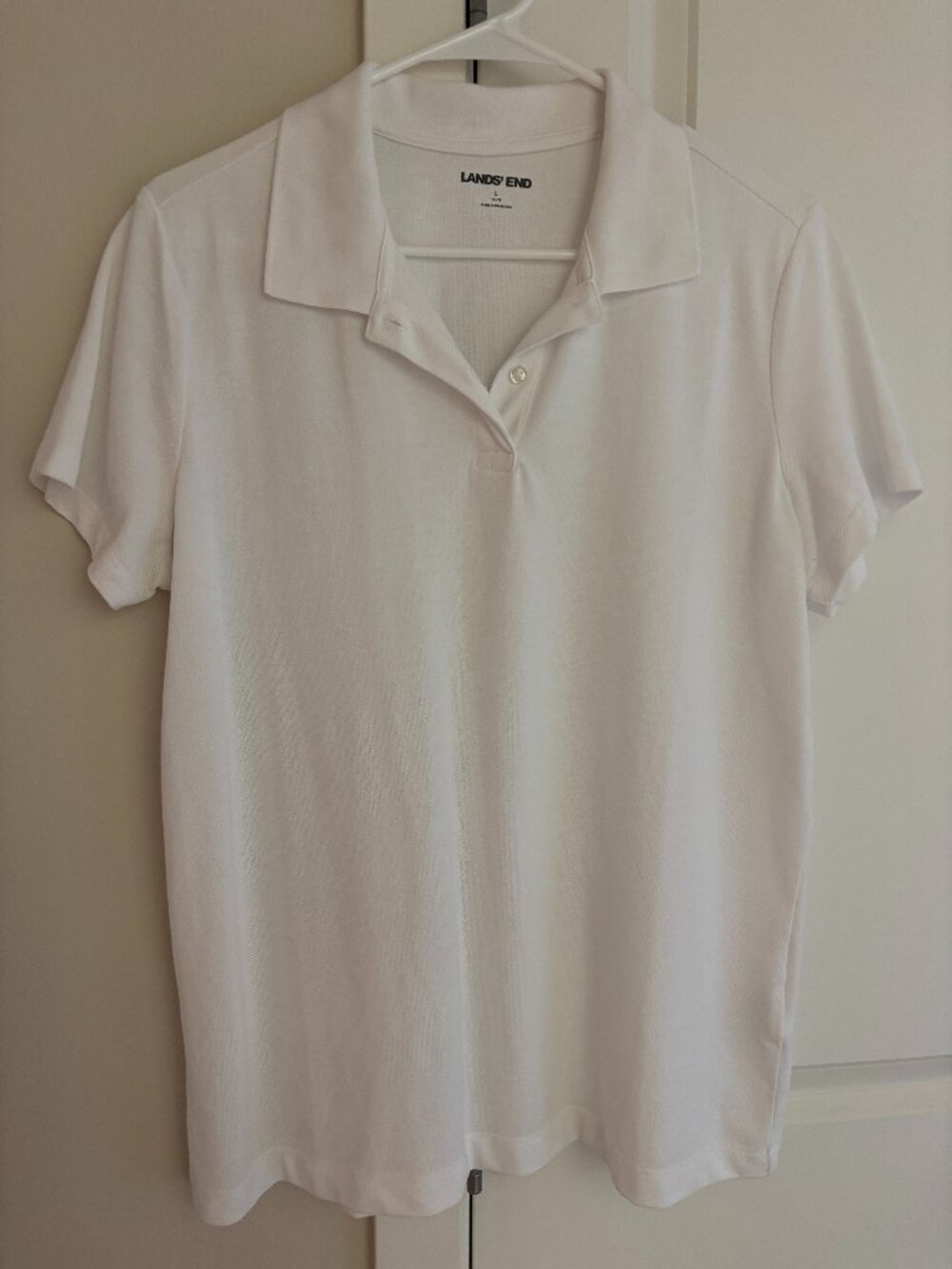 Lands' End Women's Short Sleeve Basic Mesh Polo Shirt, White Polo Shirt Large